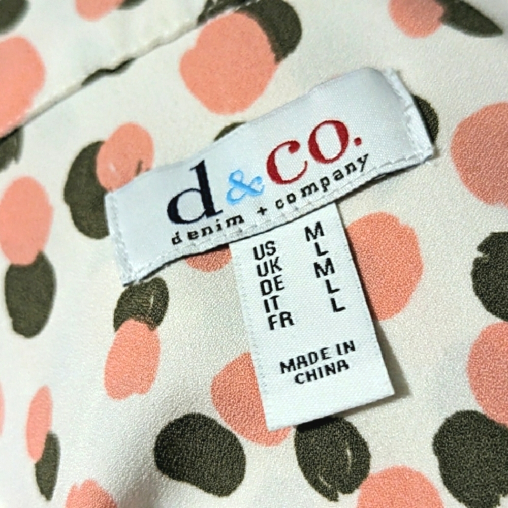 Denim & Co Coral Brown Cream Top Shirt Blouse Button Down Polka-dots Size Medium - Picture 6 of 7